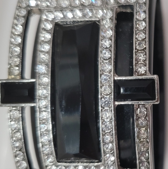 Statement Black & Silver Rhinestone Cuff Bracelet  Art Deco Glam - Picture 5 of 9